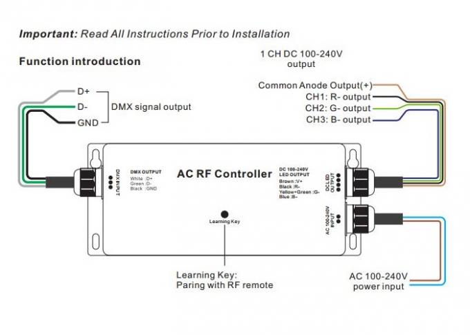 ตัวควบคุม RF - DMX LED Strip แรงสูง, ตัวถอดรหัส Dmx 3 ช่อง RGB สูงสุด 5A IP67 0