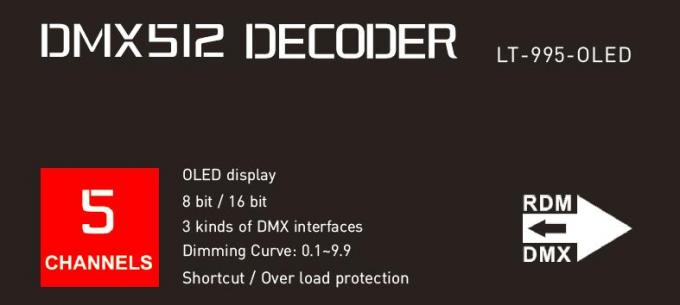 6A * 5 ช่องสัญญาณ Led Dmx ถอดรหัสสำหรับไฟ LED ความละเอียด 16 บิต / 8 บิตตัวเลือก 1